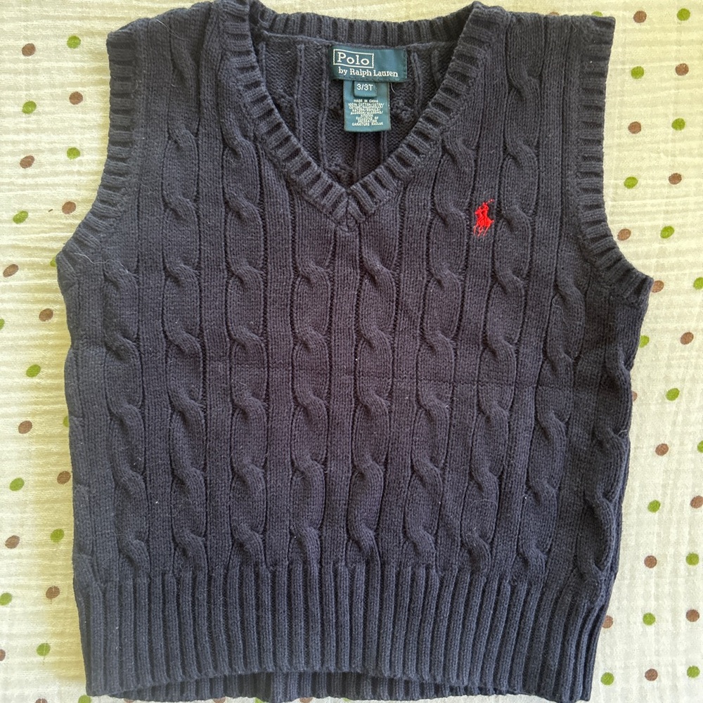 Ralph Lauren Polo Navy Cable-Knit V-Neck Toddler Sweater Vest